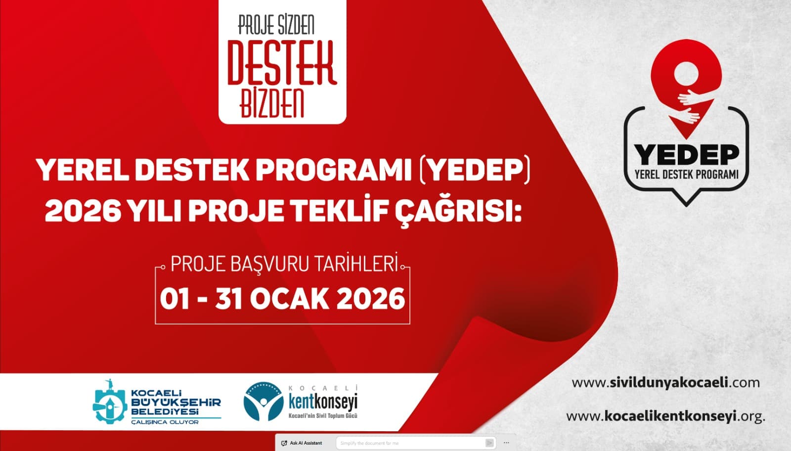 Kocaeli'de YEDEP 2026 Proje Çağrısı Başladı!