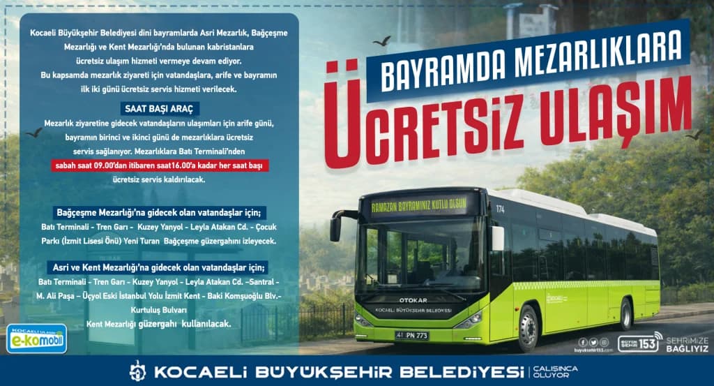 Kocaeli'de Ramazan Bayramı'nda toplu taşıma ücretsiz!